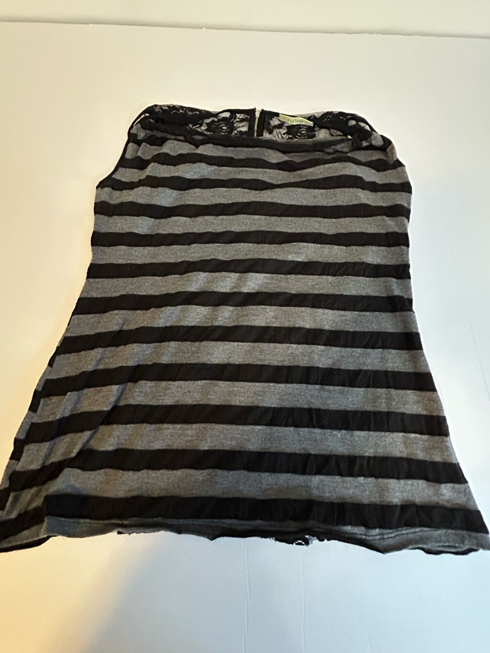 Pleione Striped Tank with Black Floral Lace on back